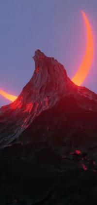This 4K live wallpaper features a close-up shot of a mountain against a backdrop of an eerie, unsettling sky with two eclipses
