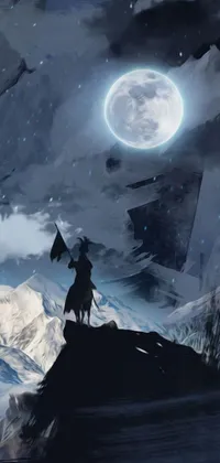 Welcome to our latest phone live wallpaper featuring a man riding on the back of a horse under a full moon in the mountains