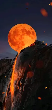 This stunning phone live wallpaper features a digital art representation of a full moon rising over a mountain, designed in a Tumblr-inspired, surrealistic style