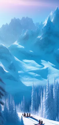 This ski-themed live wallpaper for your phone features a group of skiers in motion down a snow-covered slope