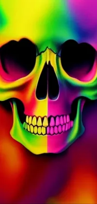 This live wallpaper for your phone showcases a vibrant and colorful skull art on a table