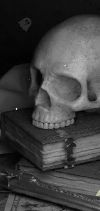 gray skull on old book Live Wallpaper