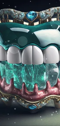 This live wallpaper for phones showcases a 3D render of a tooth adorned with sparkling gems in crystal cubism style