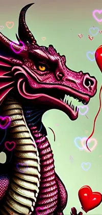 This dragon live wallpaper features a charming pink airbrush digital painting with a heart-shaped balloon in the dragon's mouth