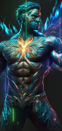 This breathtaking phone live wallpaper showcases an unparalleled concept art featuring a winged superhero on a black background