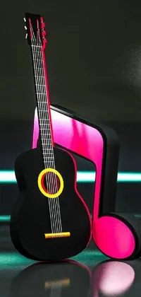 This phone wallpaper showcases a pop art inspired design featuring a black and pink guitar resting on a table