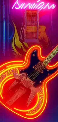 This phone live wallpaper showcases a neon guitar and keyboard concept art