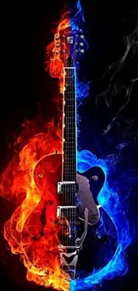 blue flaming guitar wallpaper