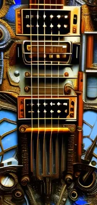 Decorate your phone screen with a stunning live wallpaper featuring the intricate and colorful design of a metal guitar