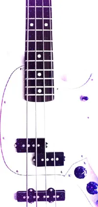 This electric bass guitar live wallpaper features a close-up of an aesthetically designed instrument against a white background, flaunting glossy white metal and intricate details of strings and frets