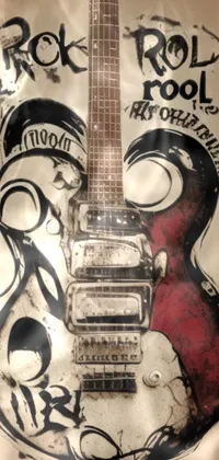 This phone live wallpaper showcases a guitar covered in bold and colorful graffiti art resembling retro poster designs