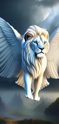 The white lion with wings live wallpaper is a stunning CGI-rendered image featuring a pristine design and majestic details
