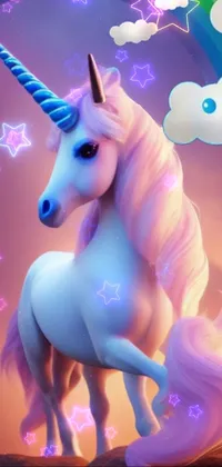 This live wallpaper features a stunning 3D render of a white unicorn