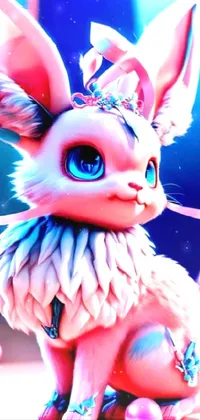 This phone live wallpaper depicts a furry animal with blue eyes in a digital art style