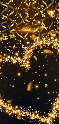 Add a touch of glamour to your phone background with this stunning live wallpaper featuring gold streamers, confetti, and a black background