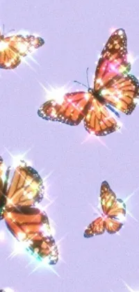 This live wallpaper for your phone features a group of butterflies in flight, creating a breathtaking digital scene