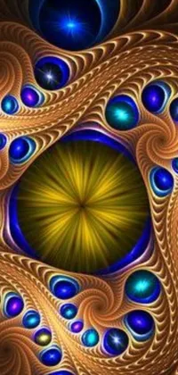 This mesmerizing phone live wallpaper features a stunning computer generated spiral design inspired by psychedelic art, golden orbs, and fireflies