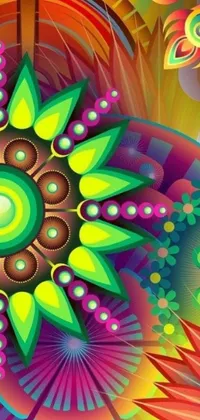 Looking for a psychedelic wallpaper for your phone? Check out this vibrant and mesmerizing live wallpaper featuring a bunch of colorful flowers in green and yellow tones