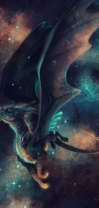 The Dragon Live Wallpaper is a mesmerizing addition to your phone, featuring a metallic dragon soaring through space with its wings outstretched