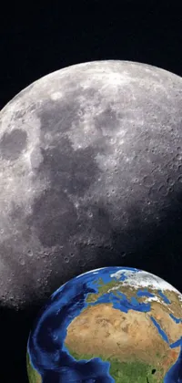 This live wallpaper features a mesmerizing image of the earth and moon, showcasing their intricate craters and detailed contours
