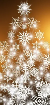 This phone live wallpaper showcases a stunning Christmas tree crafted entirely out of delicate snowflakes, complemented by a beautiful golden glow that sparkles and shimmers