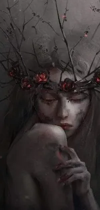 This live wallpaper features a gothic-inspired image of a woman wearing a crown of flowers and thorns