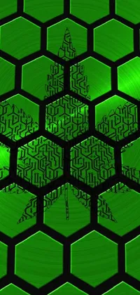 This phone live wallpaper showcases a computer keyboard with a green background, combined with a honeycomb pattern and 3D metal bee