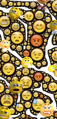 Looking for a lively and expressive phone live wallpaper that adds a hint of personality to your device? Look no further than this emoticon-inspired wallpaper! With a sleek black background, this wallpaper features a range of emoticons including tearful, disgusted, broken-hearted, and whimsical expressions