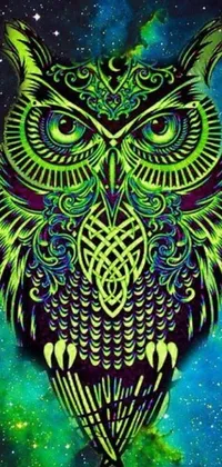 Looking for a unique, eye-catching live wallpaper for your phone? Check out this design featuring an owl perched on a galaxy background