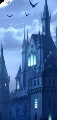 This live wallpaper features a stunning castle set against a full moon backdrop