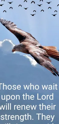 This live wallpaper captures the beauty of an eagle soaring through the sky, accompanied by an inspiring quote about strength and faith