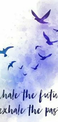 The Phone Live Wallpaper features flocks of birds flying in a beautiful formation against a stunning blue and purple vapor backdrop