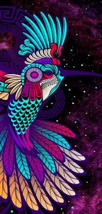 This is a stunning phone live wallpaper featuring a colorful bird flying through a starry night sky