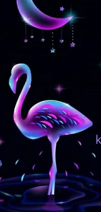 Looking for a phone live wallpaper that's bright, lively and visually stunning? Check out this astonishing wallpaper featuring a pretty pink flamingo standing on a body of water