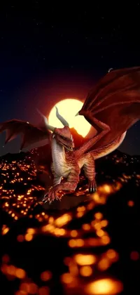 "Dragon Flight" live wallpaper features a mesmerizing scene of a fierce dragon flying over a charming city at night