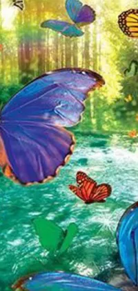 Transform your phone screen into a magical forest with this colorful butterfly live wallpaper