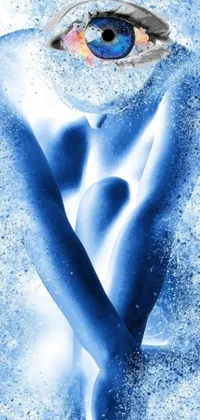 This phone live wallpaper features a close-up of a person with a blue-painted body inspired by an airbrush painting