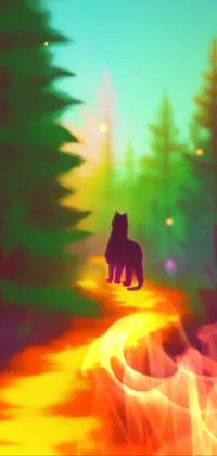 Enjoy the mesmerizing beauty of nature on your phone with this stunning bear live wallpaper! This digital artwork showcases a furry creature walking on a rustic path in a colorful forest