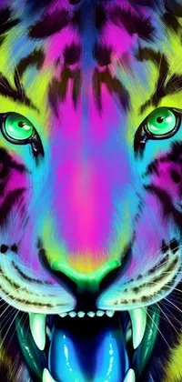 This phone live wallpaper features a striking and detailed close-up of a tiger's face against a black background