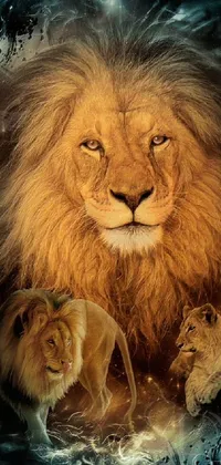 This phone live wallpaper depicts two majestic lions standing next to each other in a regal and powerful manner