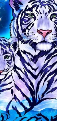 Experience the awe-inspiring beauty of a couple of white tigers with this stunning phone live wallpaper
