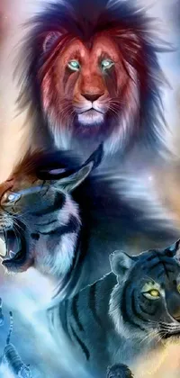 Get ready to be mesmerized by this intricate live wallpaper showcasing two fierce lions standing together