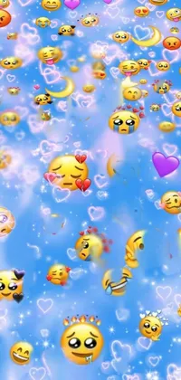This phone live wallpaper boasts a playful design with colorful Lisa Frank smiley faces, accompanied by various emoticons like crying face, nauseated face, and broken heart