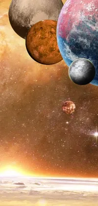 This phone live wallpaper showcases a stunning depiction of multiple planets, digitally crafted to orbit in sync with the phone's movement