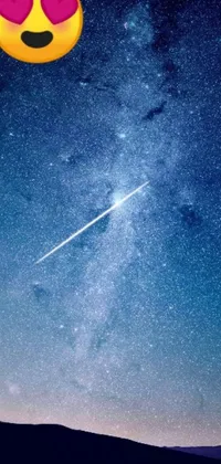 This phone live wallpaper features a cheerful smiley face with a sword pointing at the night sky, set against a stunning backdrop of a star-filled sky