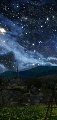 This phone live wallpaper boasts an enchanting night sky filled with numerous stars and fireflies