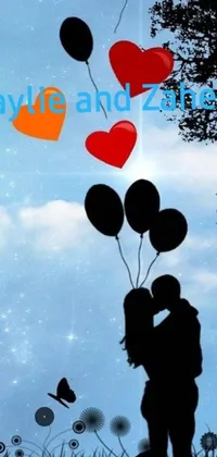 This phone live wallpaper features a romantic scene with a full moon and balloons in the background