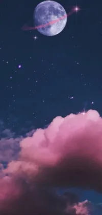 This breathtaking live wallpaper features a full moon and gentle clouds set against a stunning digital art rendition of a night sky