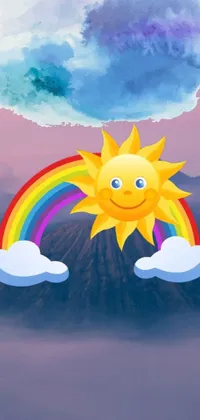 Bring a touch of whimsy to your phone with this cartoon sun and rainbow live wallpaper