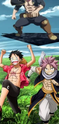 This live wallpaper features two anime characters in a dynamic pose from the One Piece series